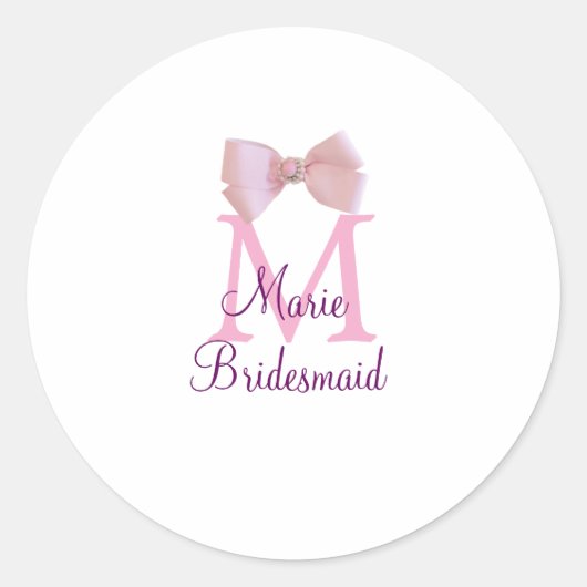 Roze boog monogram bruidsmeisje moderne girly rust ronde sticker (Voorkant)