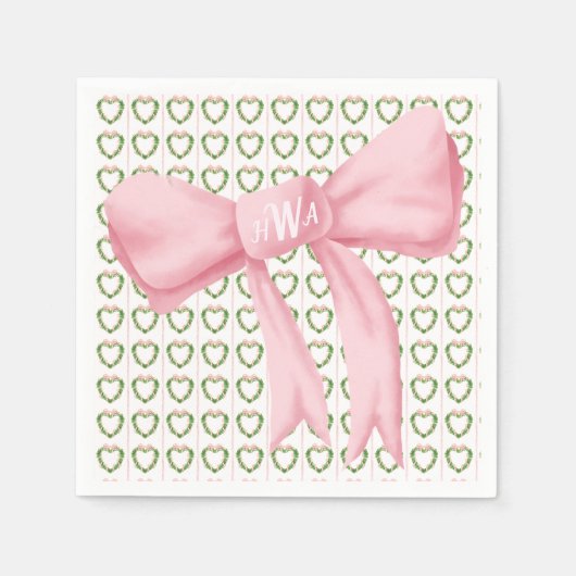 Roze Boog Monogram Hartkrans servet (Voorkant)