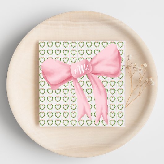 Roze Boog Monogram Hartkrans servet