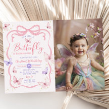 Roze boog onze kleine vlinder verjaardag foto