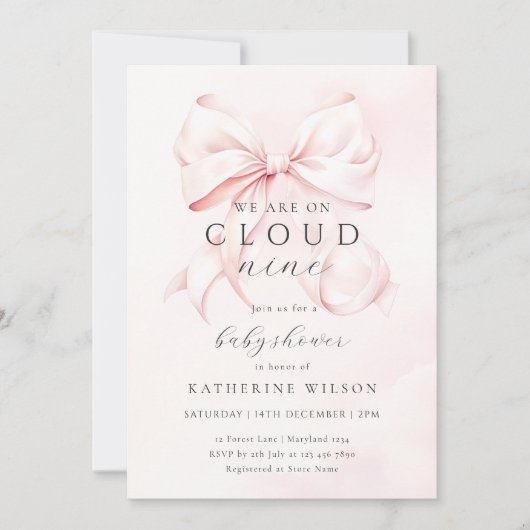 Roze boog op wolk negen Baby shower Kaart (Voorkant)