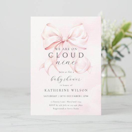 Roze boog op wolk negen Baby shower Kaart (Staand voorkant)