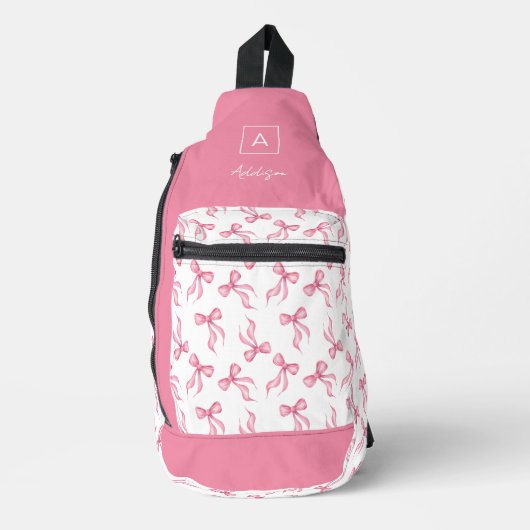 Roze boog patroon monogram gepersonaliseerd sling bag (Voorkant)