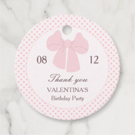 Roze boog polka dot meisjes verjaardag bedankjes labels