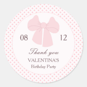 Roze boog polka dot meisjes verjaardag ronde sticker