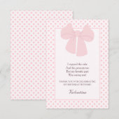 Roze boog polka dot schattige verjaardag bedankkaa bedankkaart (Voorkant / Achterkant)