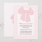 Roze boog polka dots meisjes verjaardag uitnodigin kaart (Voorkant / Achterkant)