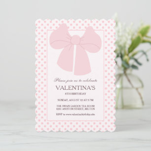 Roze boog polka dots meisjes verjaardag uitnodigin kaart
