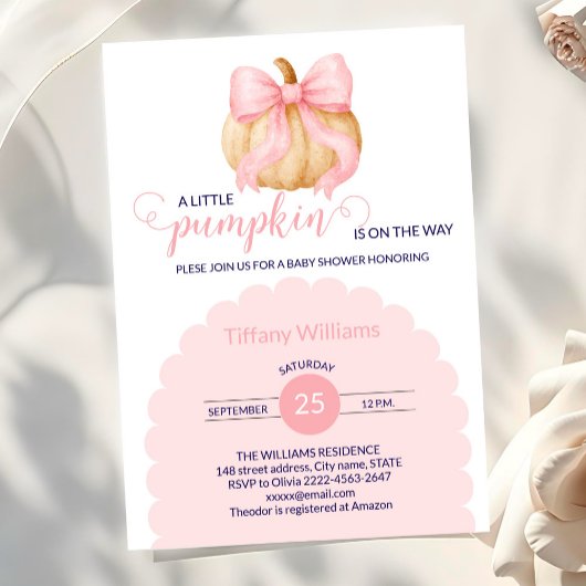 Roze boog pompoen baby shower minimalistisch kaart