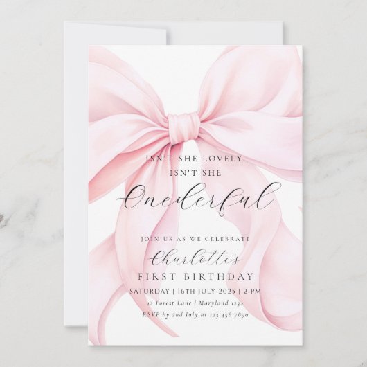 Roze boog prachtige eerste verjaardag uitnodiging (Voorkant)