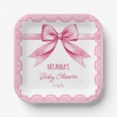 Roze boog retro kant baby shower bedrukte sjabloon papieren bordje (Voorkant)
