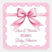 Roze boog retro kant baby shower dank u gunst vierkante sticker (Voorkant)