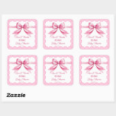 Roze boog retro kant baby shower dank u gunst vierkante sticker (Vel)