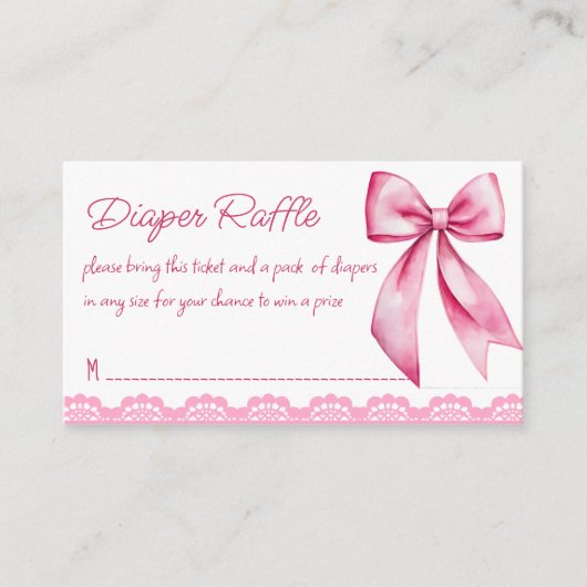 Roze boog retro kant baby shower luier loterij informatiekaartje (Voorkant)