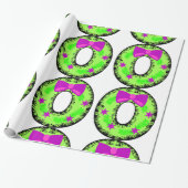 Roze boog sterren en groene kerstfeestdag, geschat cadeaupapier (Uitgerold)