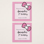 Roze Boog, strepen, 1e verjaardagsfeestje Vierkante Visitekaartjes (Voorkant /achterkant)