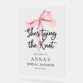 Roze Boog Tying The Knot Vrijgezellenfeest Acryl Bord (Hoek)