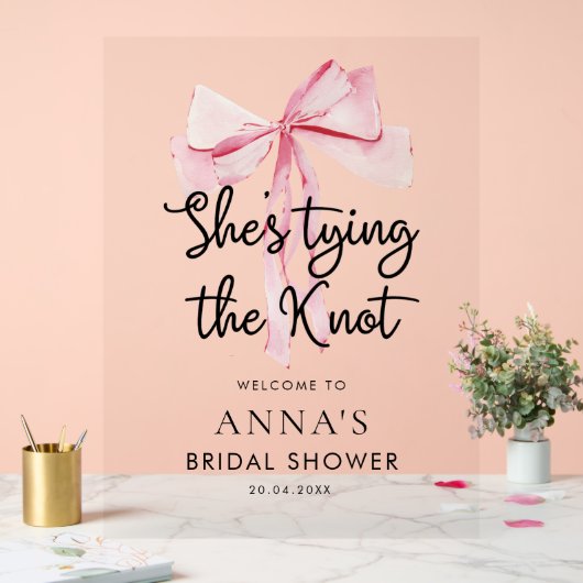 Roze Boog Tying The Knot Vrijgezellenfeest Acryl Bord (Huwelijk)