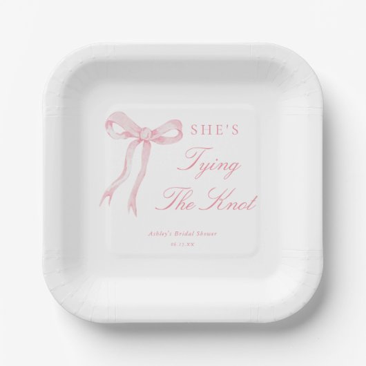 Roze Boog Tying The Knot Vrijgezellenfeest Papieren Bordje (Voorkant)