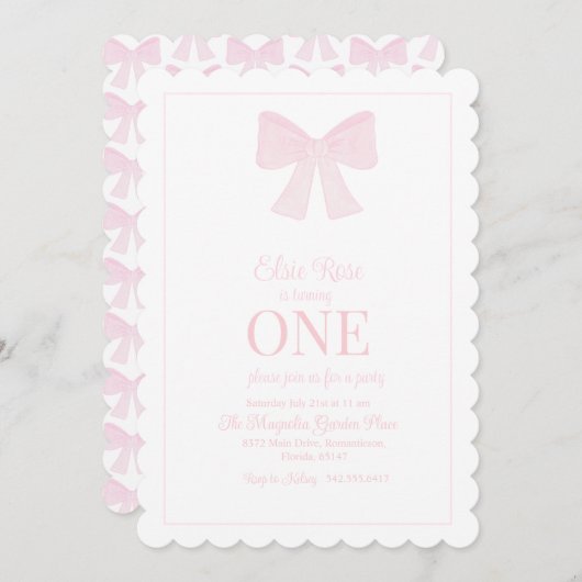 Roze boog uitnodiging Grandmillennial Preppy (Voorkant / Achterkant)