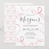 Roze boog verjaardag uitnodiging, Preppy meisje ve Kaart (Voorkant / Achterkant)