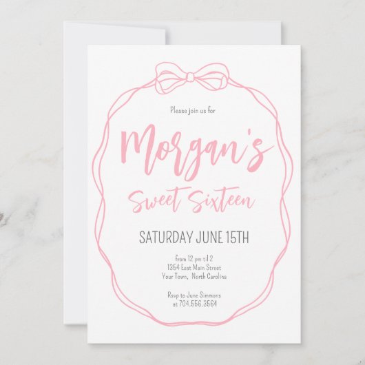 Roze boog verjaardag uitnodiging, Preppy meisje ve Kaart (Voorkant)