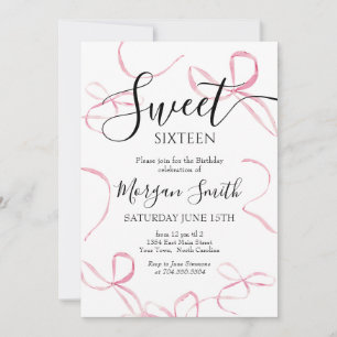 Roze boog Verjaardag Uitnodiging, Sweet Sixteen Kaart