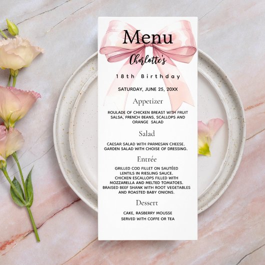 Roze boog verjaardagsmenu kaart