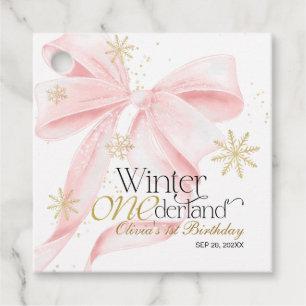 Roze Boog Winter Nederland 1e Verjaardag Bedankjes Labels