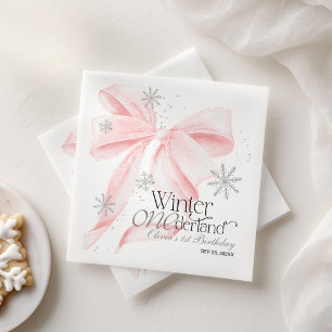 Roze Boog Winter Nederland 1e Verjaardag Servet