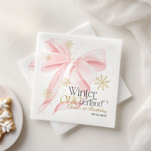 Roze Boog Winter Onederland 1e Verjaardag Servet