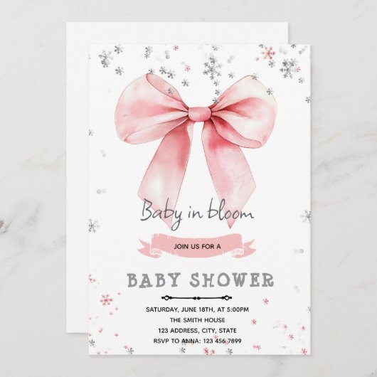 Roze boog winter thema uitnodiging (Voorkant / Achterkant)