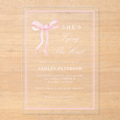 Roze boog Ze bindt de knoop Vrijgezellenfeest Acryl Uitnodigingen (Voorkant)