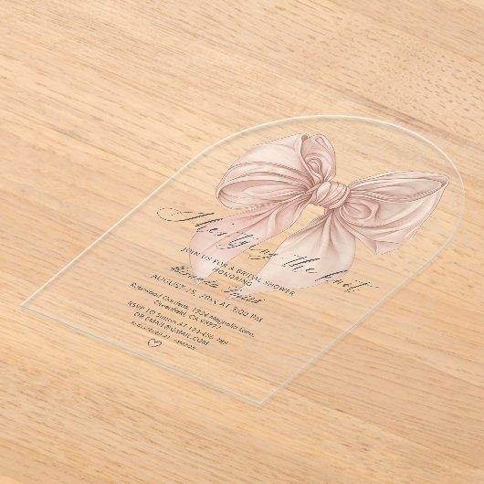 Roze boog Ze bindt de knoop Vrijgezellenfeest Acryl Uitnodigingen (Laagn)