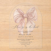 Roze boog Ze bindt de knoop Vrijgezellenfeest Acryl Uitnodigingen (Voorkant)