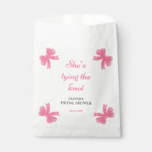 Roze boog Ze bindt de knoop Vrijgezellenfeest Bedankzakje (Voorkant)