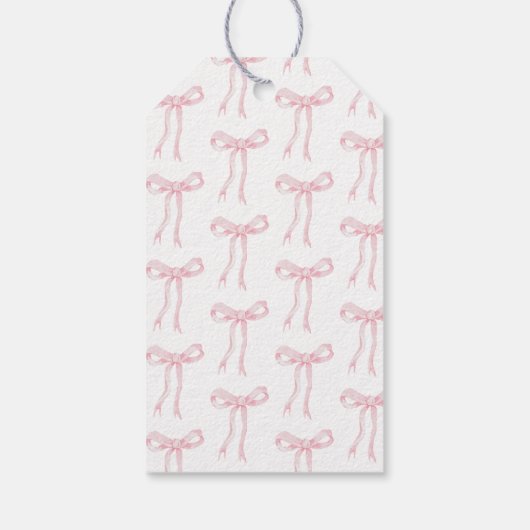 Roze boog Ze bindt de knoop Vrijgezellenfeest Cadeaulabel (Achterkant)