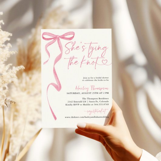 Roze boog Ze bindt de knoop Vrijgezellenfeest Kaart