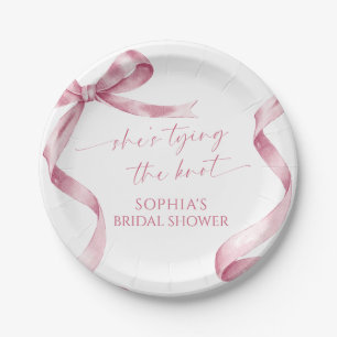 Roze boog Ze bindt de knoop Vrijgezellenfeest Papieren Bordje