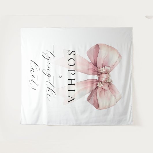 Roze boog Ze bindt de knoop Vrijgezellenfeest Wandkleed (Voorkant (horizontaal))