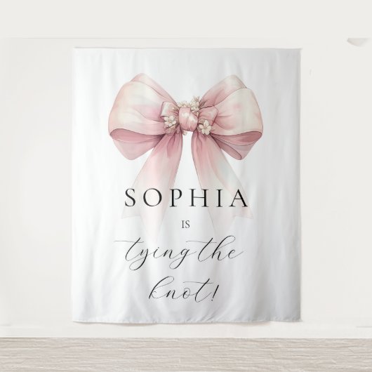 Roze boog Ze bindt de knoop Vrijgezellenfeest Wandkleed (Voorkant)