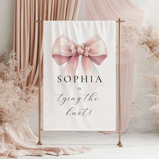 Roze boog Ze bindt de knoop Vrijgezellenfeest Wandkleed