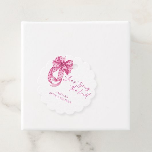 Roze boog Ze is de knoop Vrijgezellenfeest binden Bedankjes Labels (In situ)