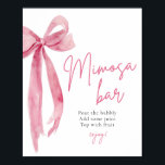 Roze boog Ze is het vastbinden van de knoop Mimosa Poster<br><div class="desc">Welkom uw gasten op het vrijgezellenfeest met dit schattige mimosa barbord met de Pink Bow: She's Tying the Knot thema. Laat ze genieten van een heerlijke serie mimosas terwijl ze de aanstaande huwelijksvoltrekking van de bruid vieren. Met zijn charmante ontwerp en elegante roze boogaccenten zet dit bord de perfecte toon...</div>
