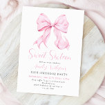roze boog zoet zestien verjaardag uitnodiging<br><div class="desc">Pink Bow Sweet Sixteen Verjaardag Uitnodiging voor een moderne strik esthetische 16e verjaardag viering</div>
