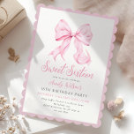 roze boog zoet zestien verjaardag uitnodiging<br><div class="desc">Pink Bow Sweet Sixteen Birthday Invitation met geschulpte randen voor een moderne boog esthetische 16e verjaardag viering</div>