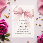 Roze boogcrème elegant SWEET 16 luxe Kaart<br><div class="desc">Een zacht beige,  crèmekleurige achtergrond,  versierd met een roze grote strik. Personaliseer en voeg een naam en partijgegevens toe.</div>