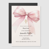 Roze boogcrème meisje Doop Magnetische Uitnodiging (Voorkant / Achterkant)