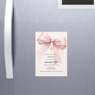 Roze boogcrème meisje Doop Magnetische Uitnodiging