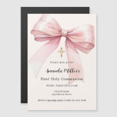 Roze boogcrème meisje Eerste Communie Magnetische Uitnodiging (Voorkant / Achterkant)